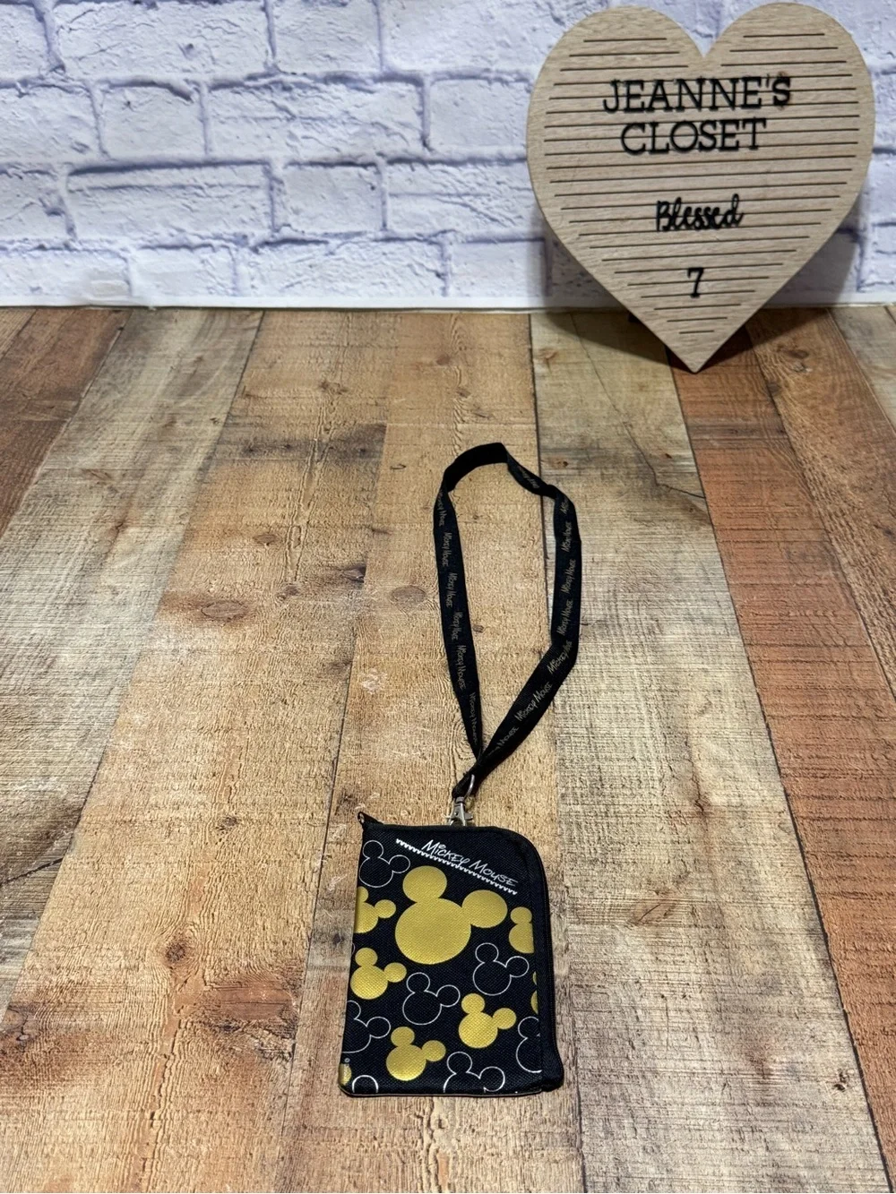 Disney Mickey Mouse Black Gold Lanyard with Cell Phone Case or Coin Purse